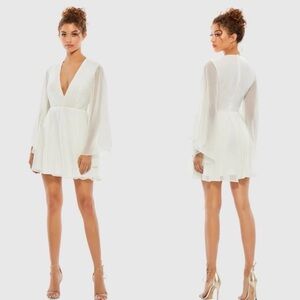 Mac Duggal White Long Sleeve Dress